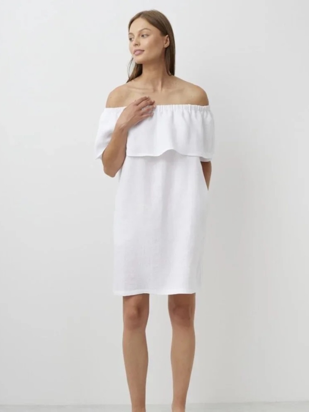 Classic White off the Shoulder Ruffle Dress